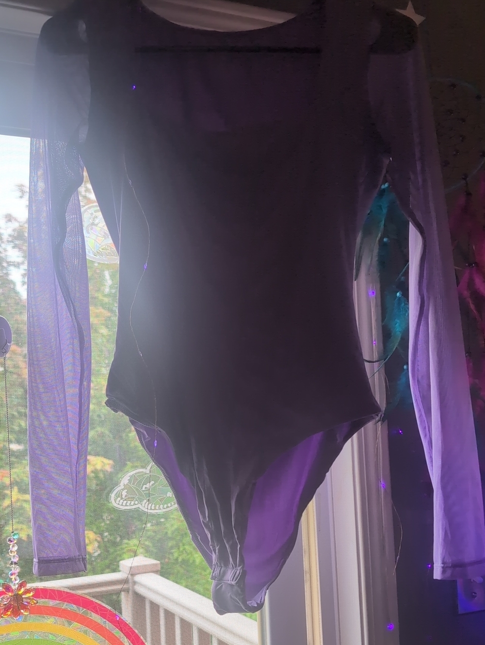 Women's Sheer Long-Sleeve Bodysuit - Purple
